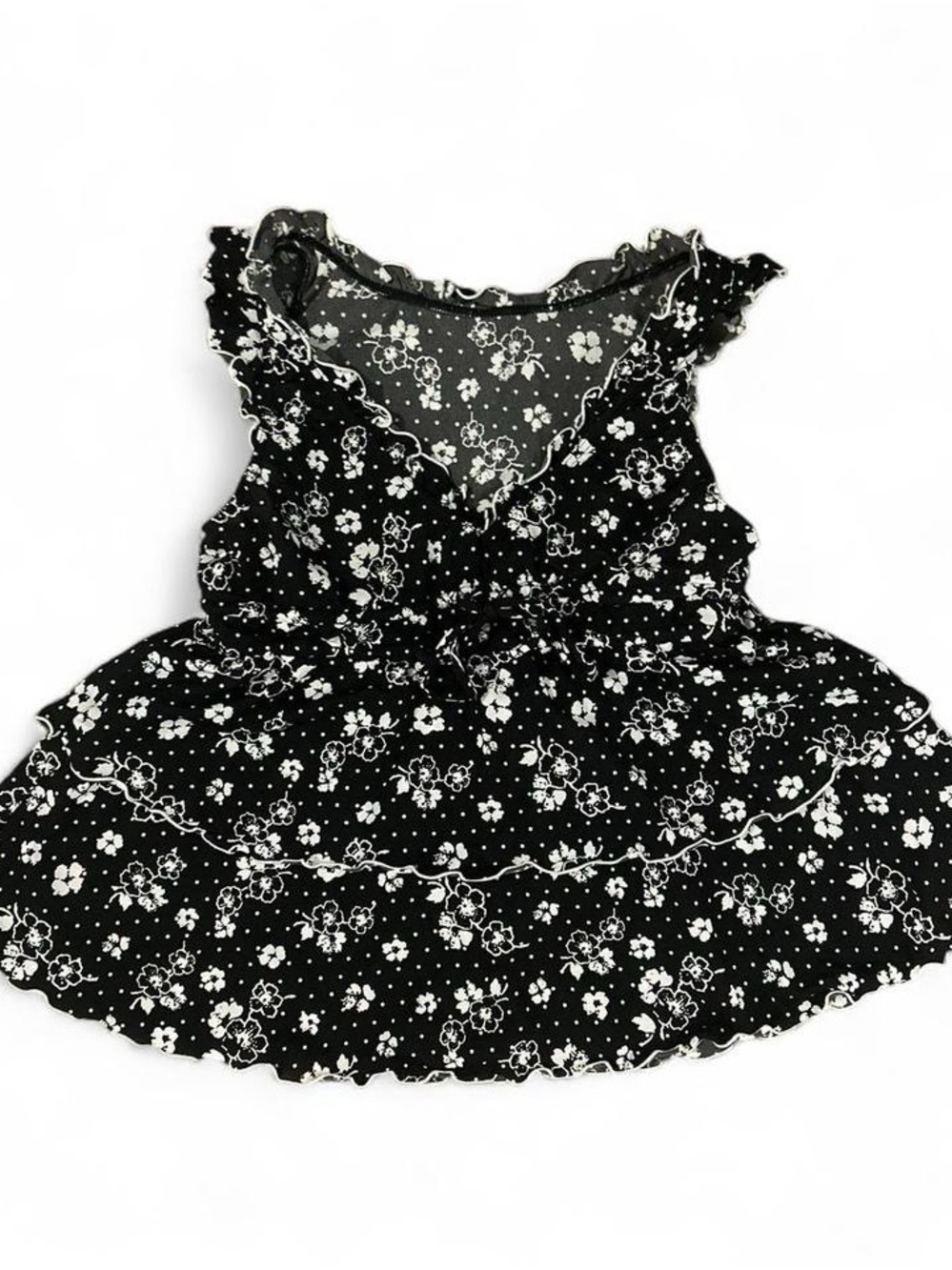 Black Floral Ruffle Sleeveless top